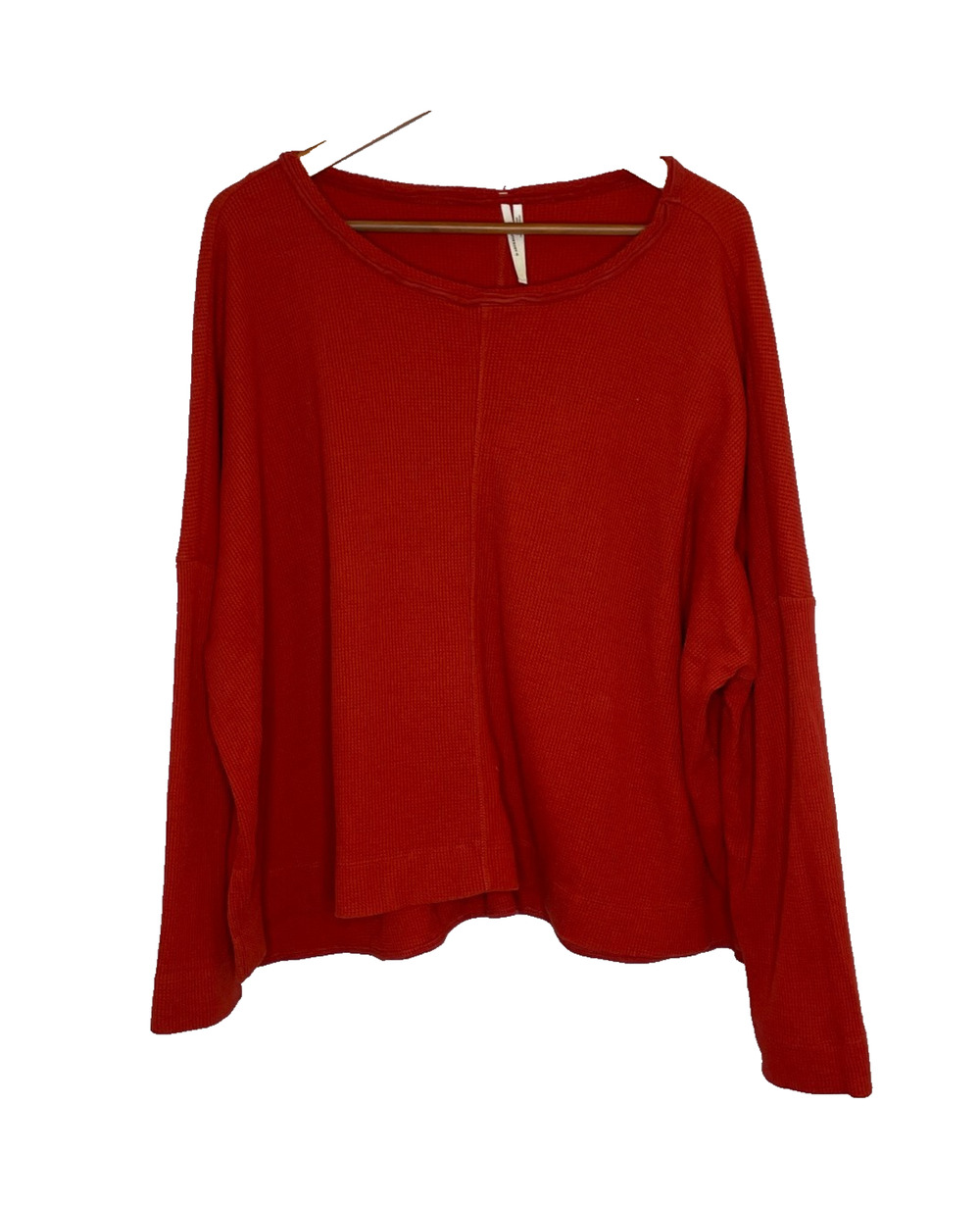 Women's XL By Anthropologie Red Thermal Oversized Long Sleeve Cotton Blend Shirt